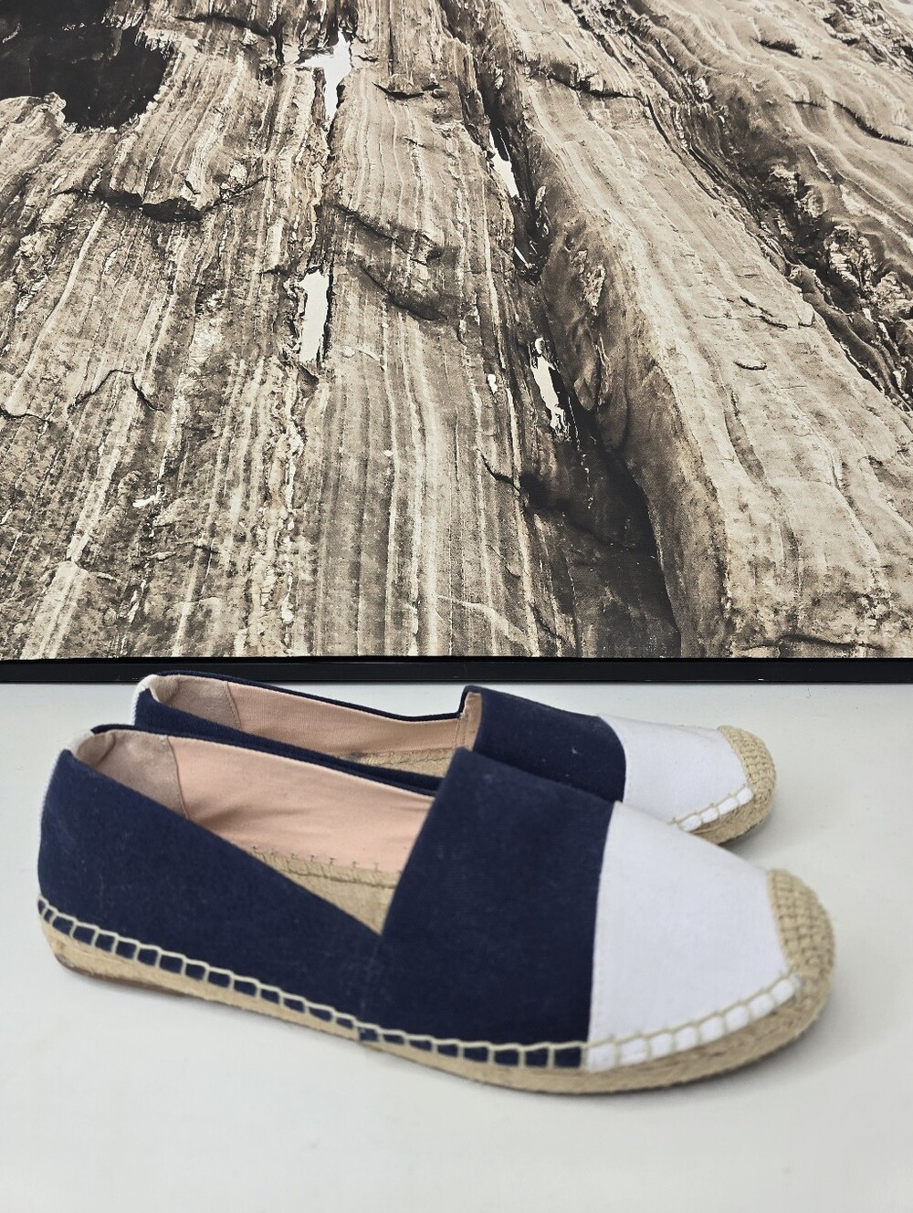 J. Crew Navy and White Canvas Espadrille Flats